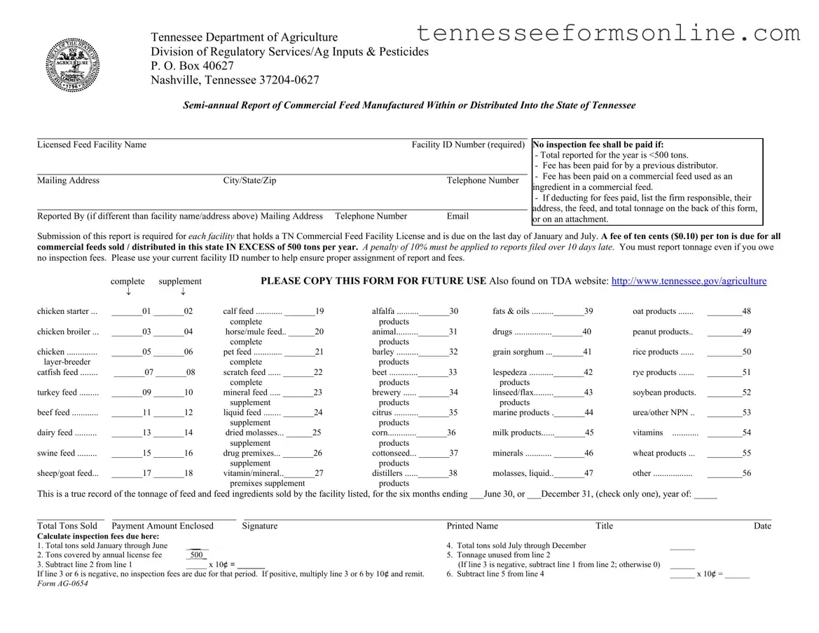 Blank Ag 0654 Tennessee PDF Form