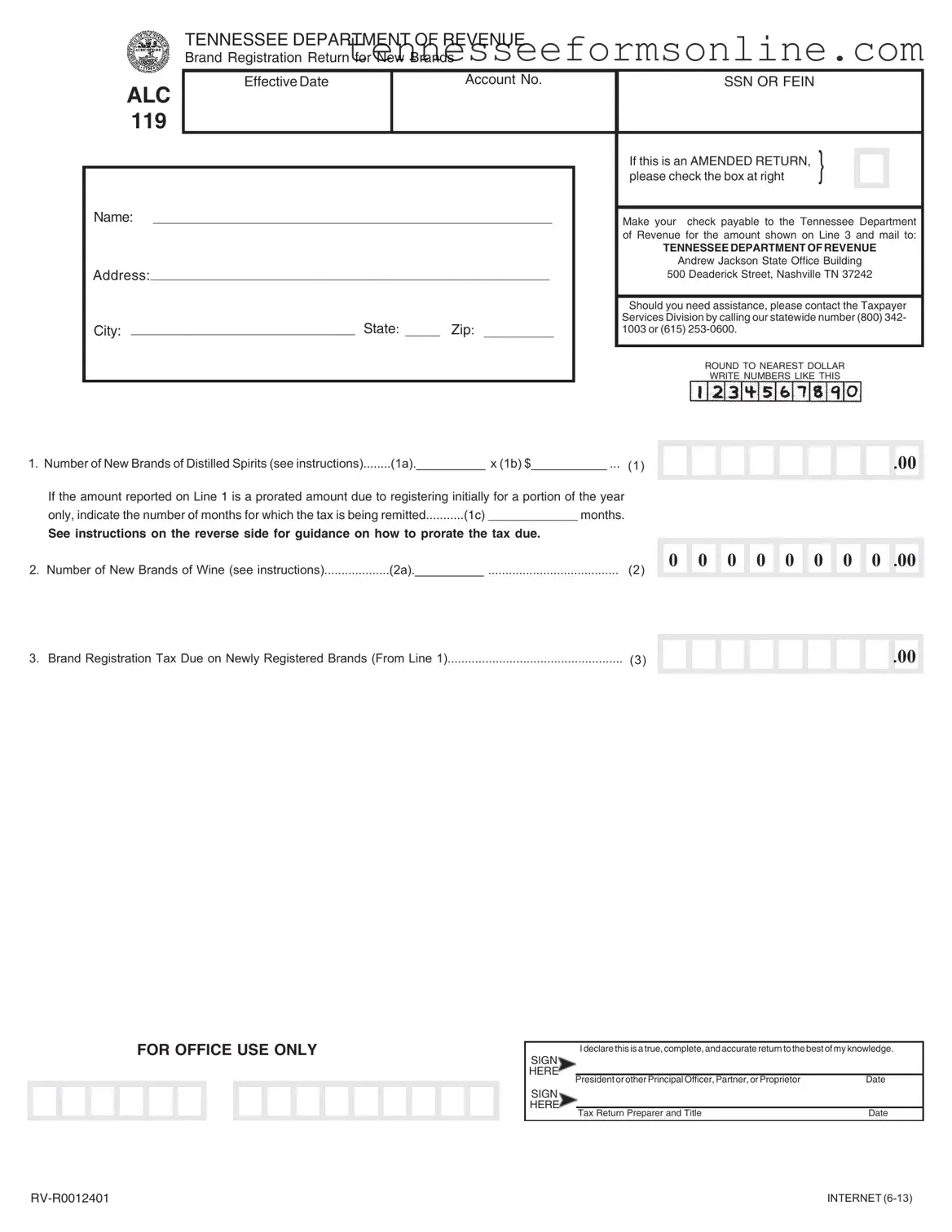 Blank Alc 119 Tennessee PDF Form