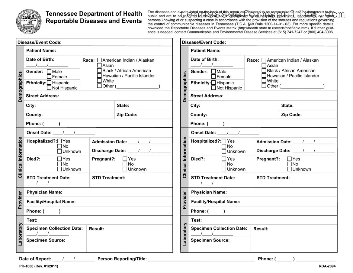 Blank Ph1600 Tennessee PDF Form
