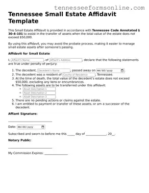  Small Estate Affidavit Template for Tennessee