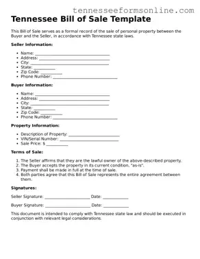  Bill of Sale Template for Tennessee