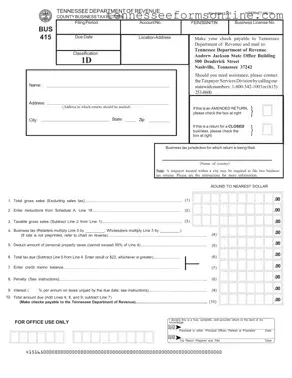 Blank Tennessee Bus 415 PDF Form