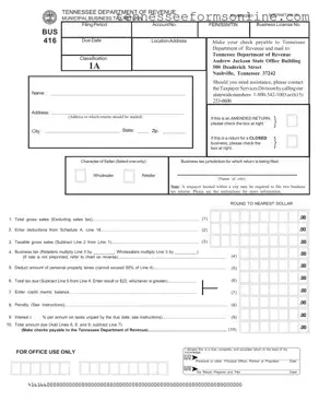 Blank Tennessee Bus 416 PDF Form