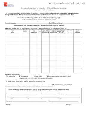 Blank Tennessee Ed2034A PDF Form