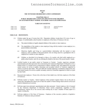 Blank Tennessee Higher Education Discount PDF Form