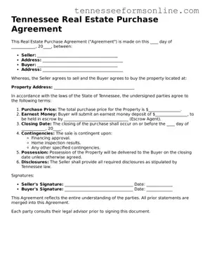  Real Estate Purchase Agreement Template for Tennessee