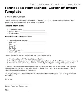  Homeschool Letter of Intent Template for Tennessee