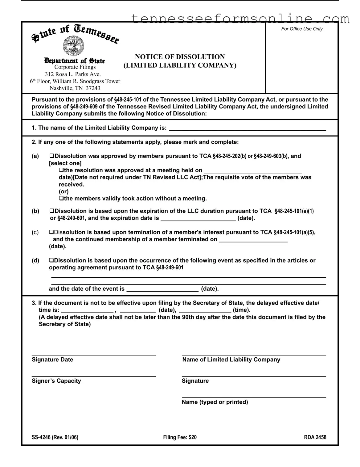 Blank Ss 4246 Tennessee PDF Form
