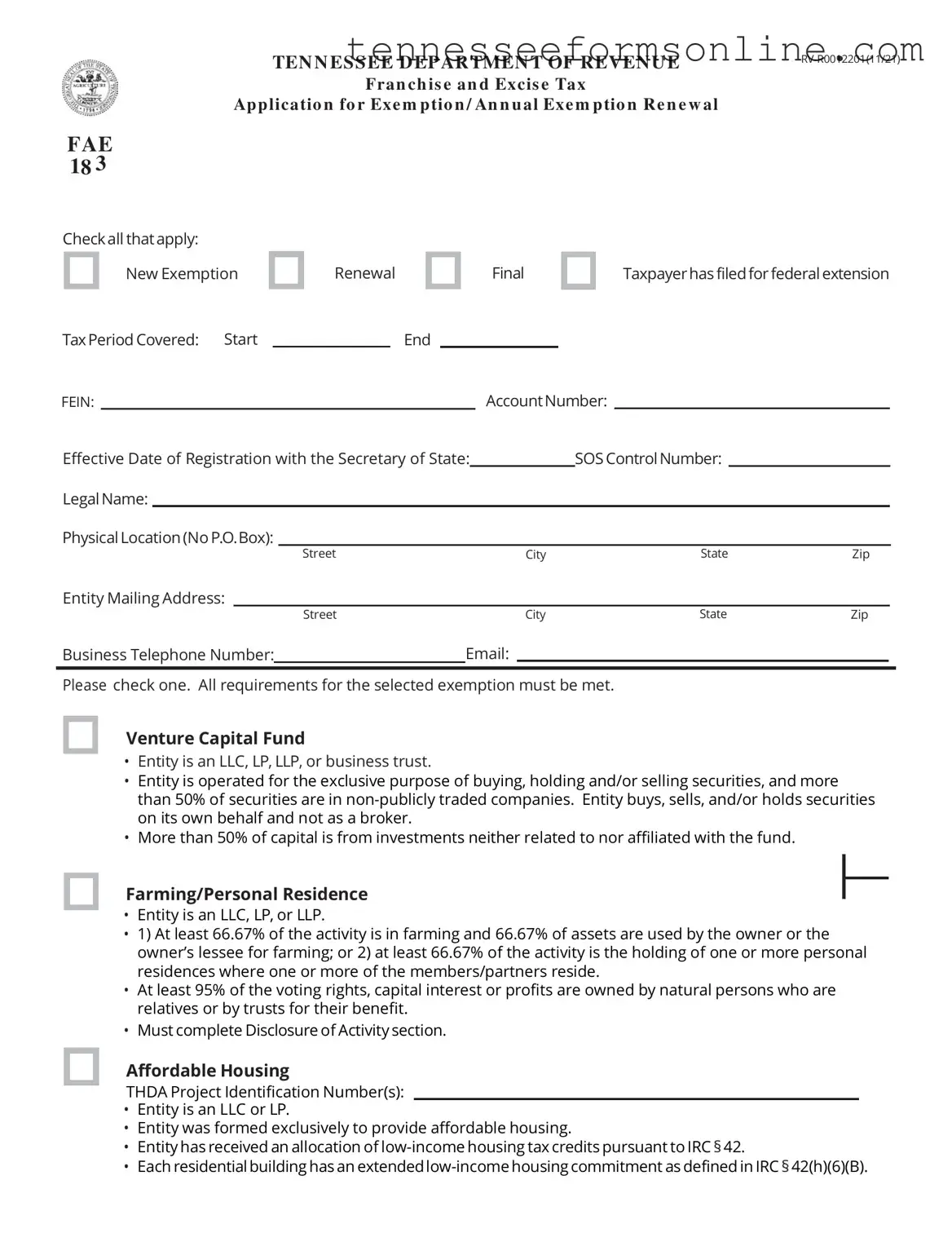 Blank Tennessee 183 PDF Form