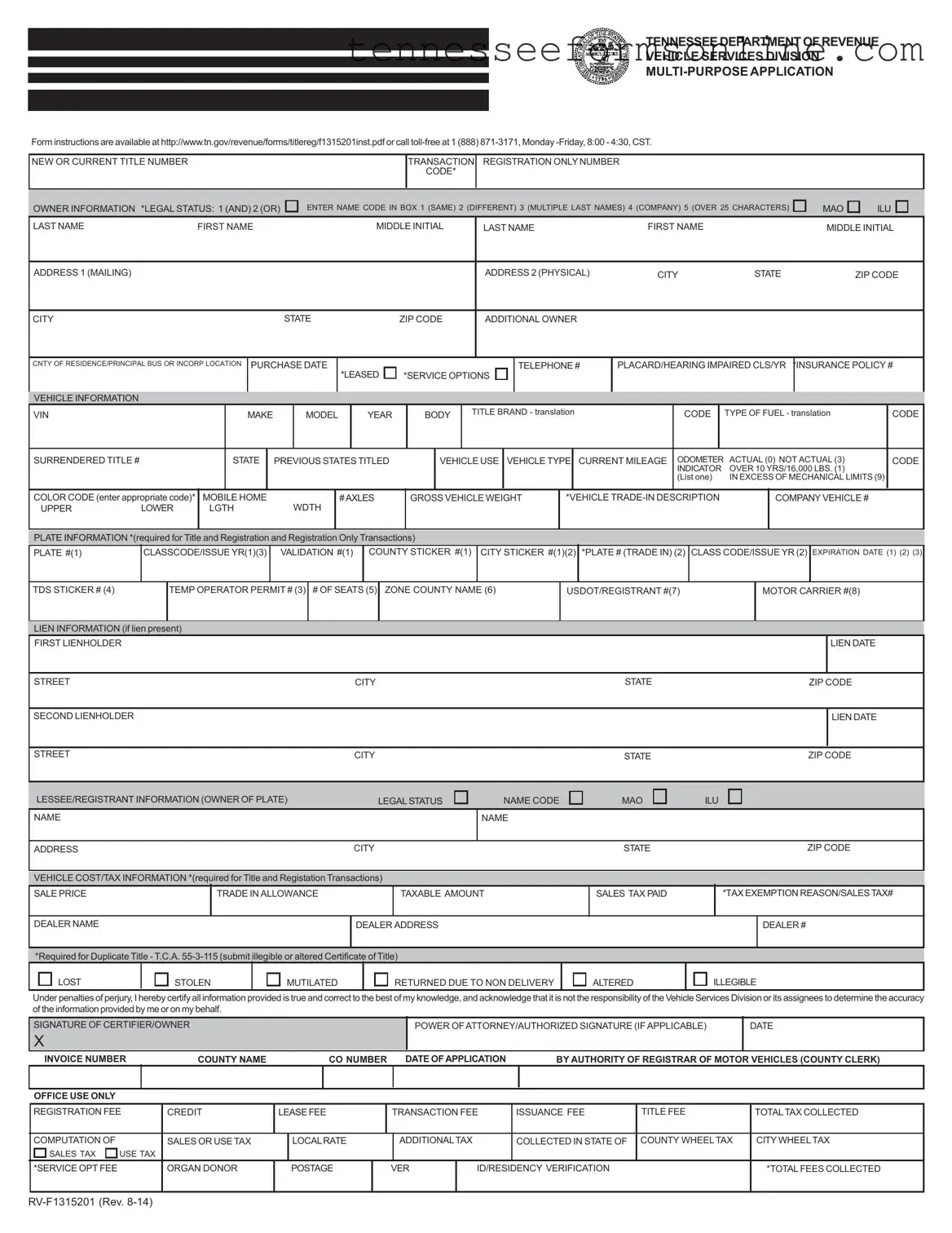 Blank Tennessee Application PDF Form