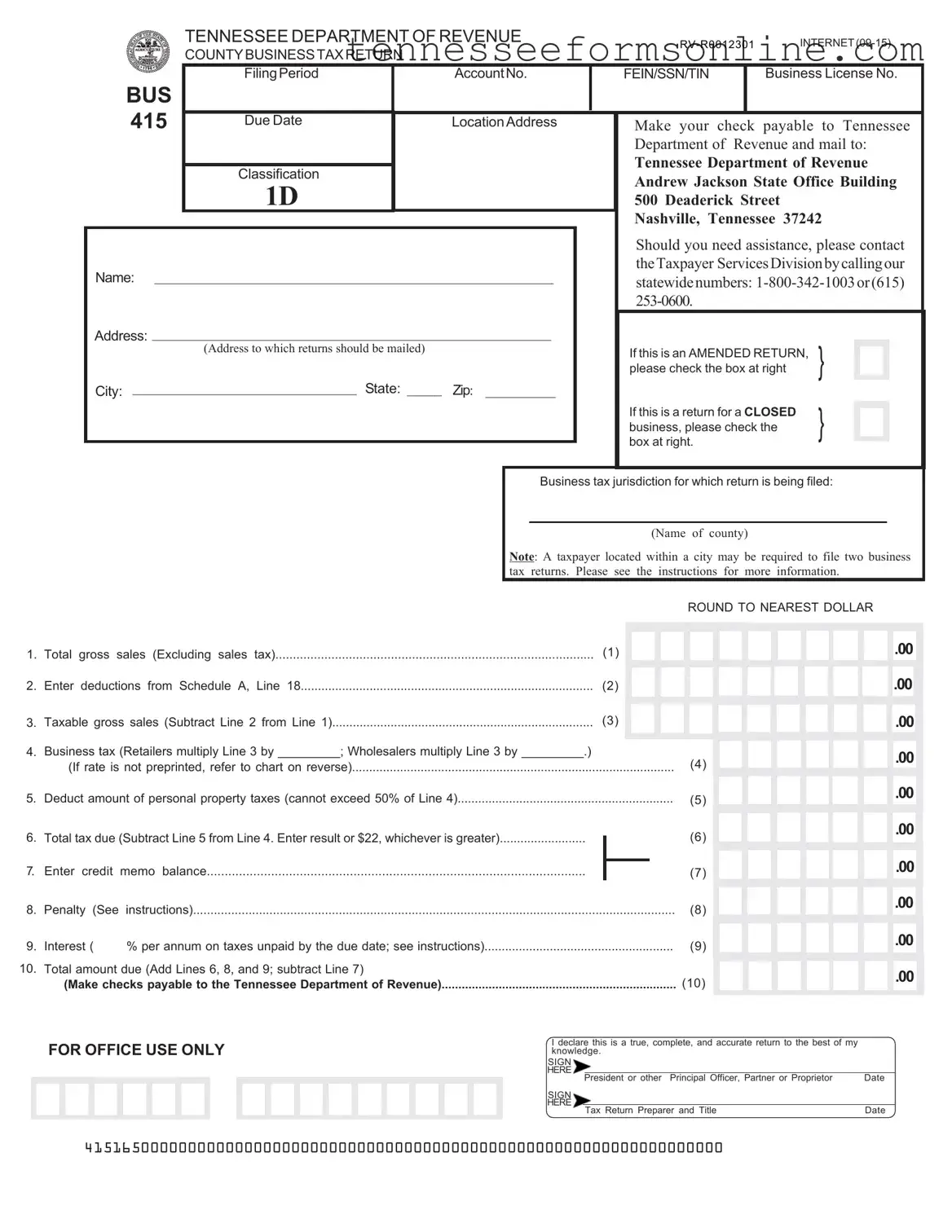 Blank Tennessee Bus 415 PDF Form