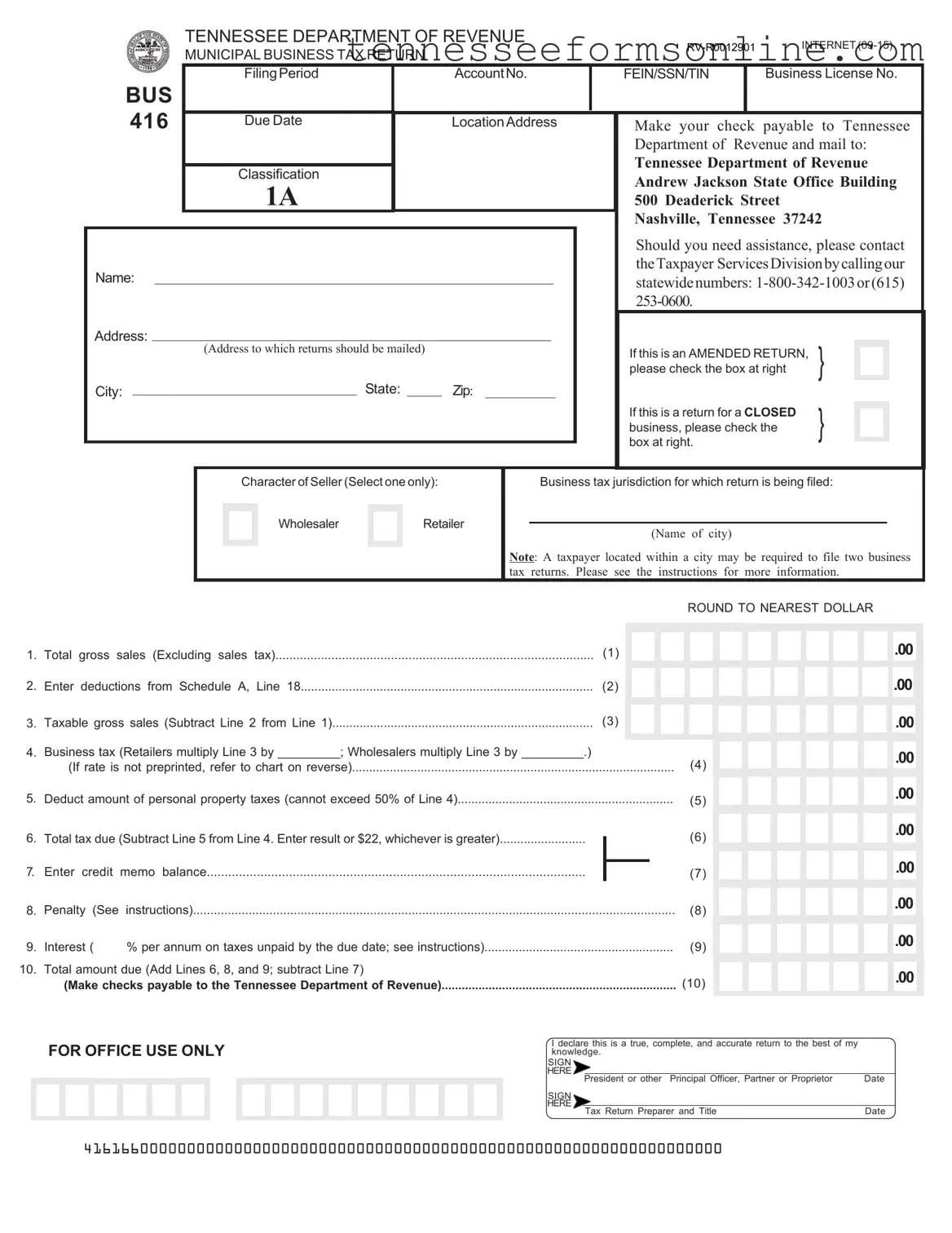 Blank Tennessee Bus 416 PDF Form