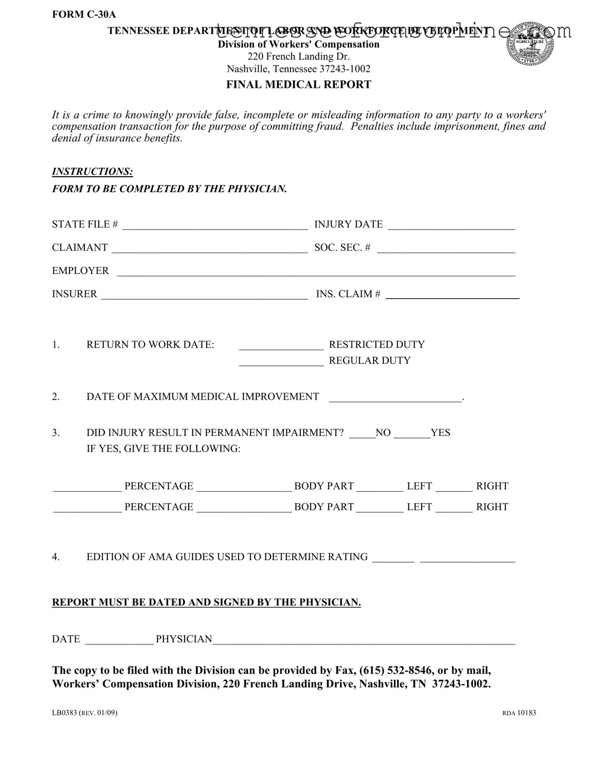 Blank Tennessee C 30A PDF Form