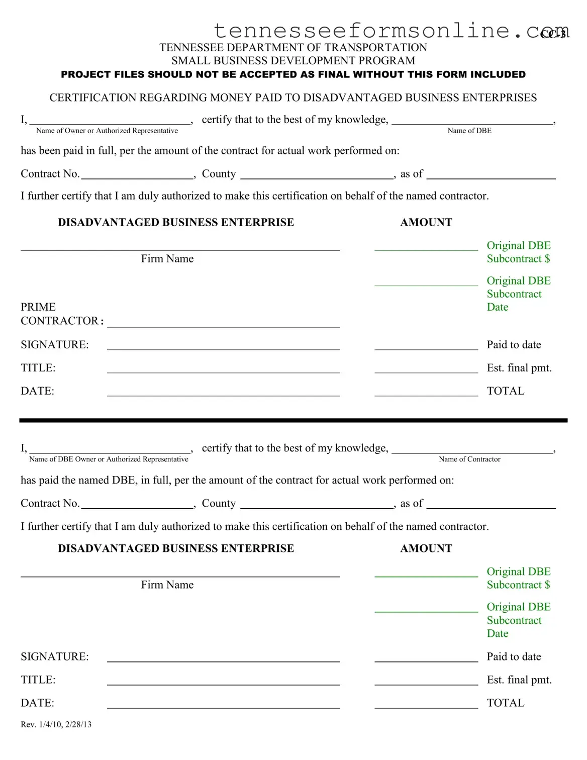 Blank Tennessee Cc 3 PDF Form