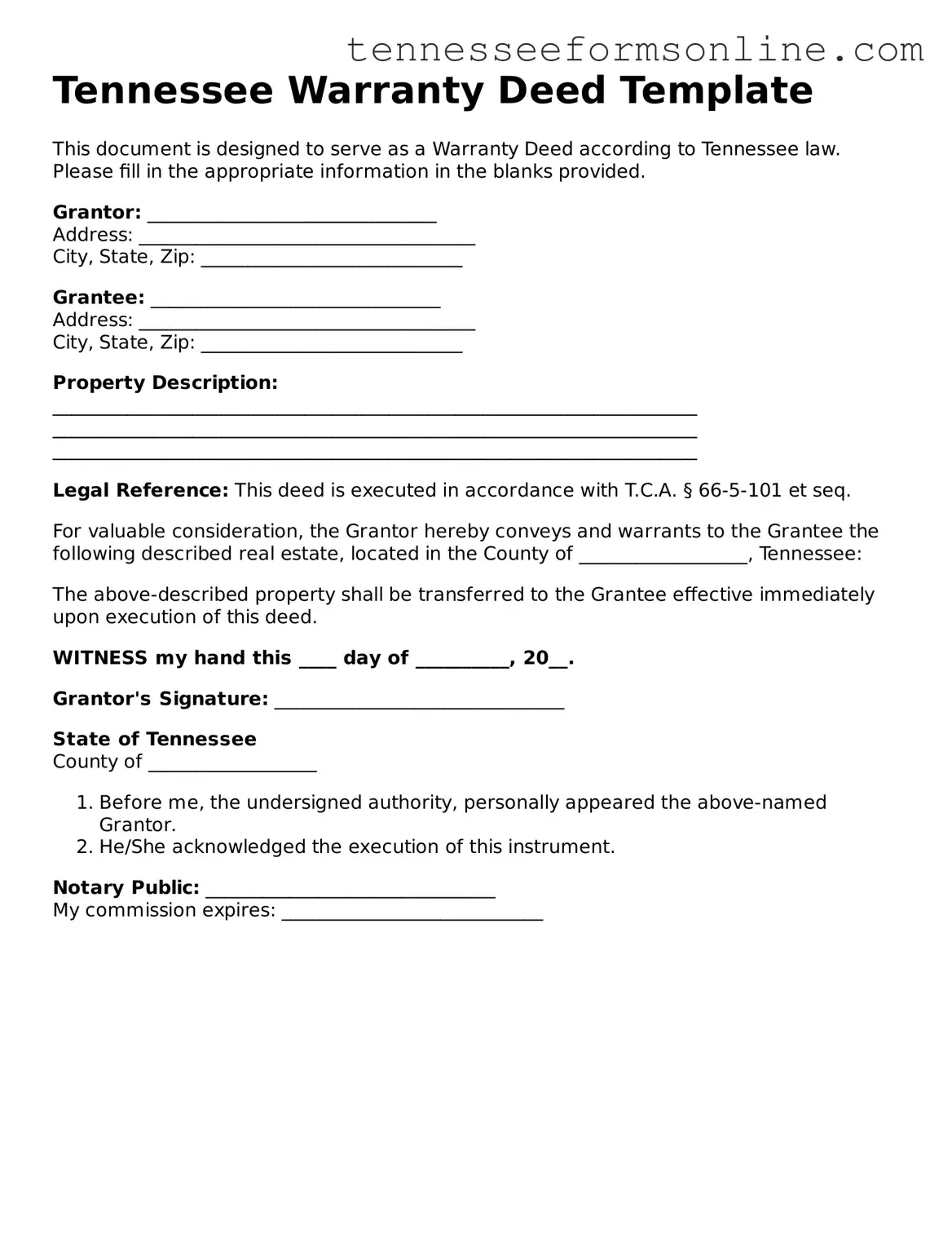  Deed Template for Tennessee