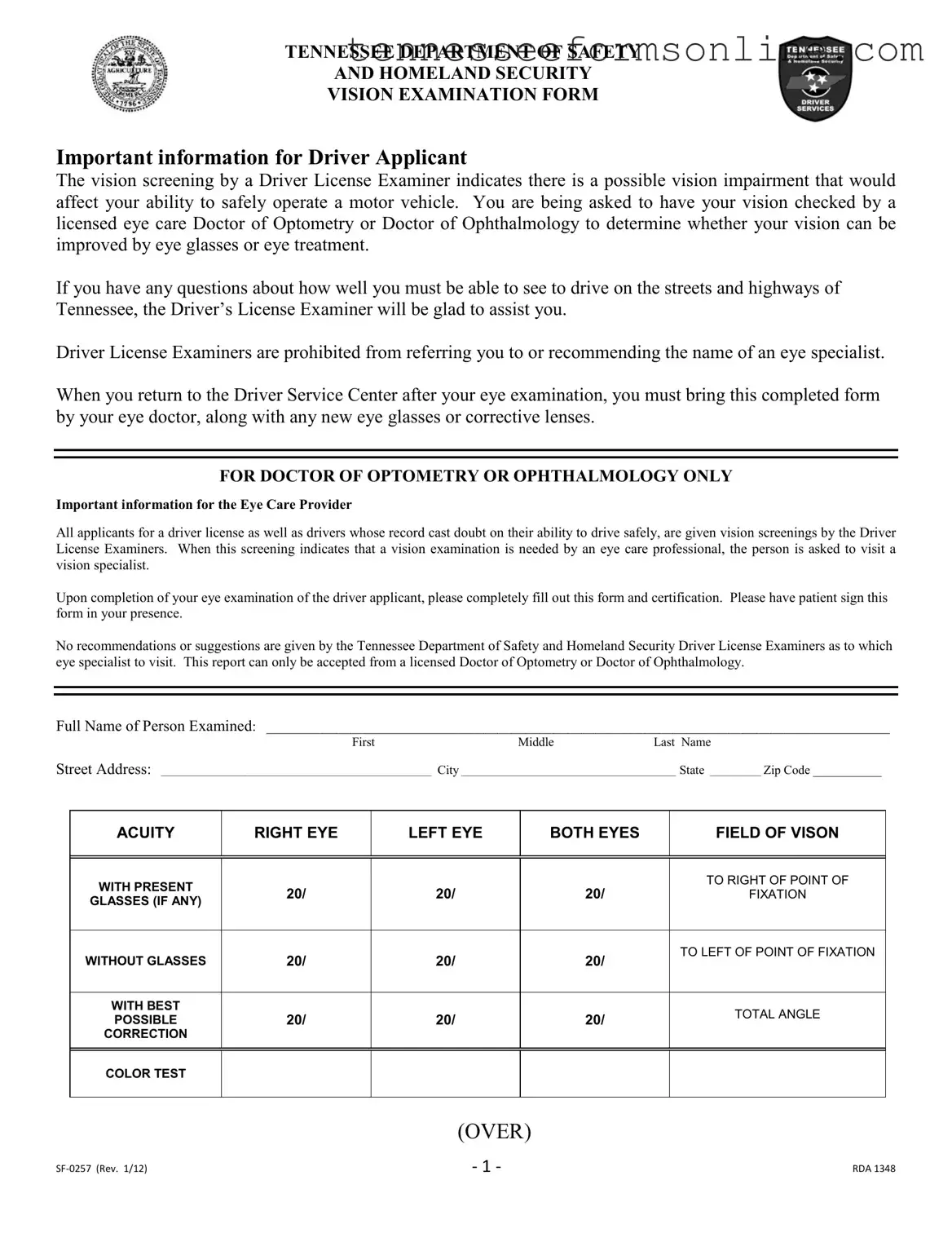 Blank Tennessee Drivers License PDF Form
