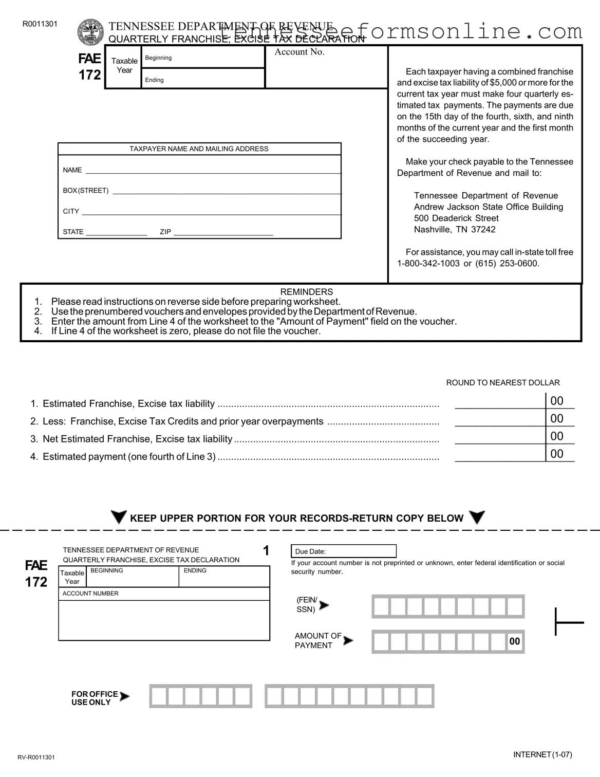 Blank Tennessee Fae 172 PDF Form