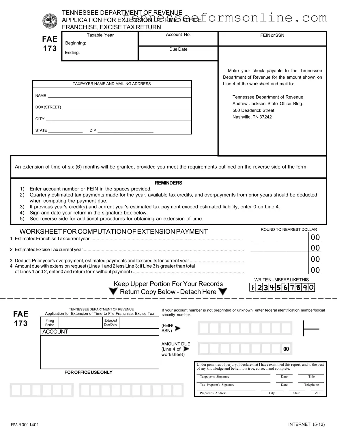 Blank Tennessee Fae 173 PDF Form