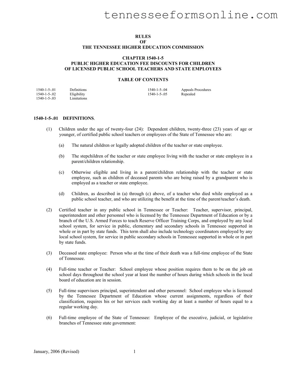 Blank Tennessee Higher Education Discount PDF Form
