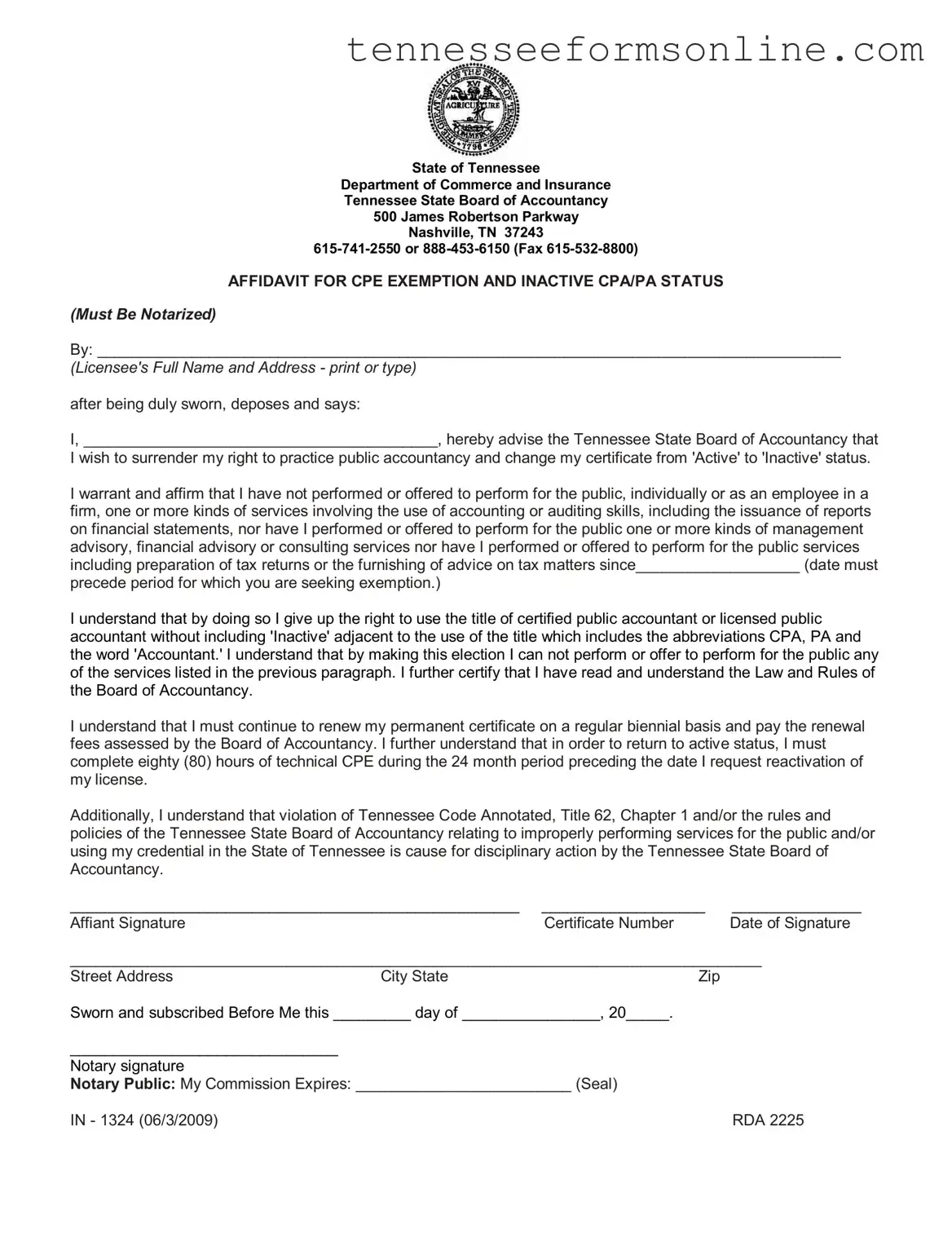 Blank Tennessee In 1324 PDF Form