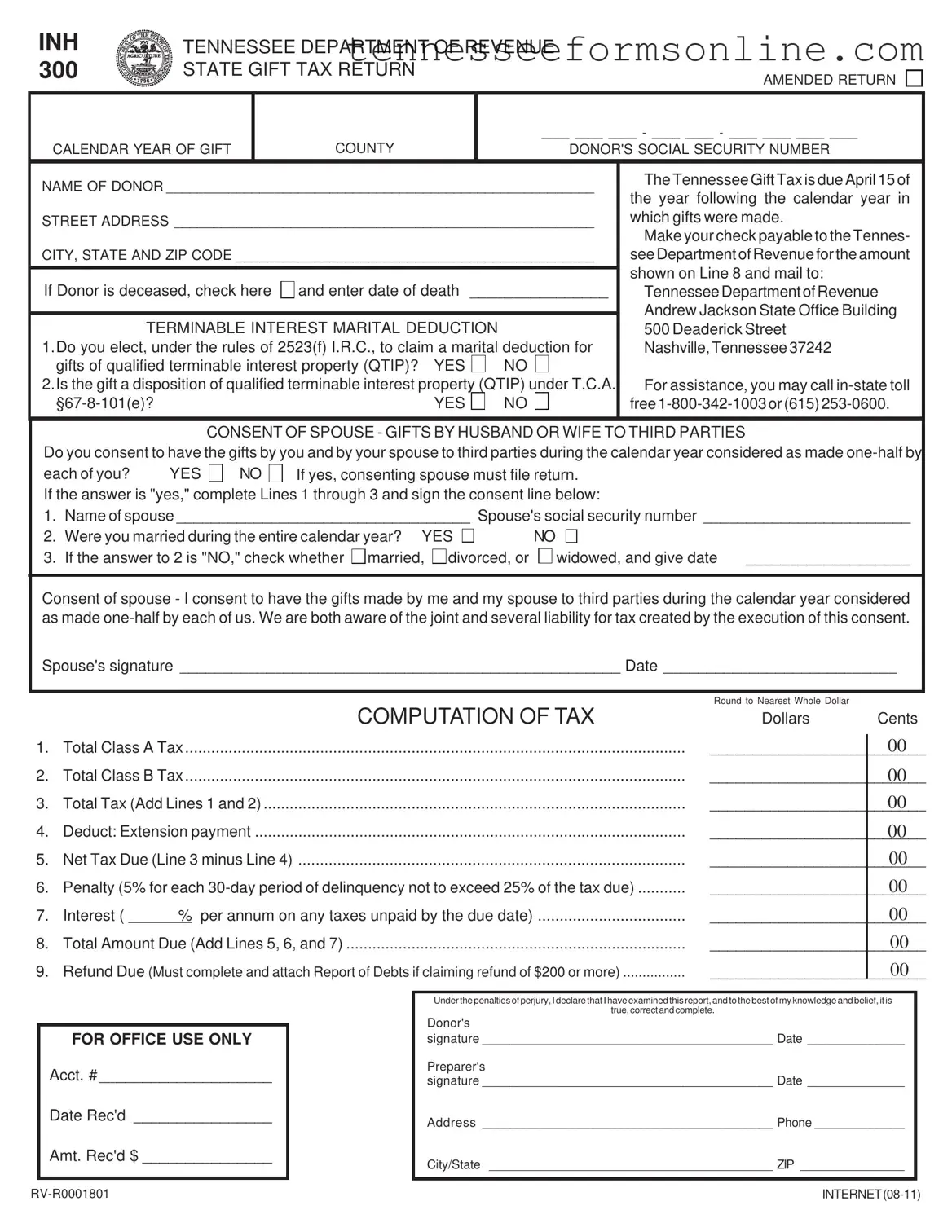 Blank Tennessee Inh 300 PDF Form