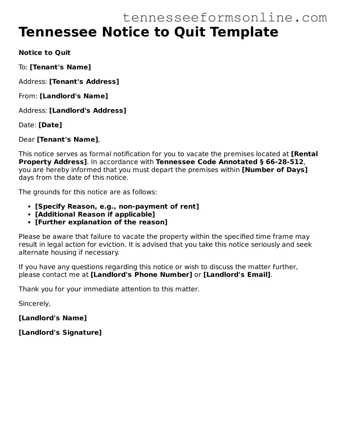  Notice to Quit Template for Tennessee