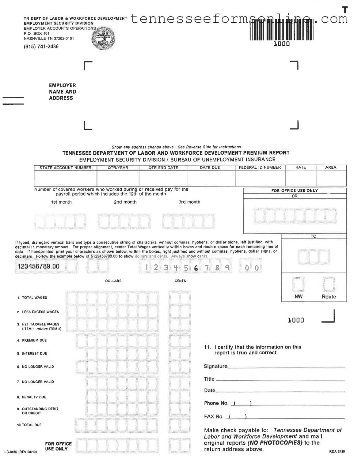 Blank Tennessee Lb 0456 PDF Form