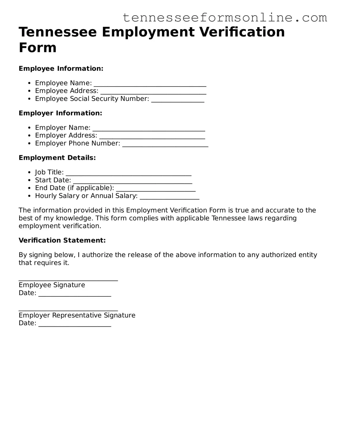  Employment Verification Template for Tennessee