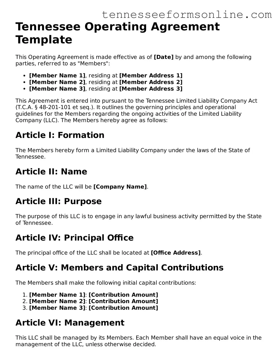  Operating Agreement Template for Tennessee